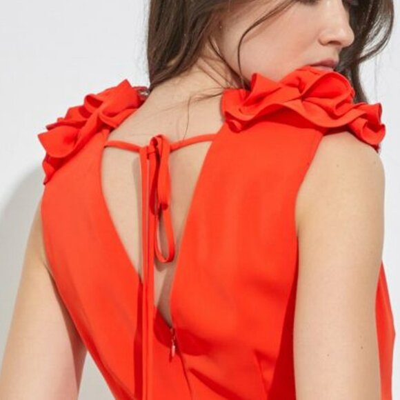 Ruffle V-Neck Jumpsuit with Flowers Sleeve Detailed - Picture 5 of 8